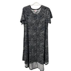 LulaRoe Womens Carly Soft Swing Dress Black with‎ Silver Floral Leaf Print Sz S
